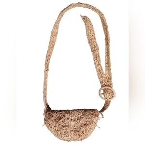 Anthropologie Knitted Paper Small Shoulder Purse Khaki Made In India  Fringe